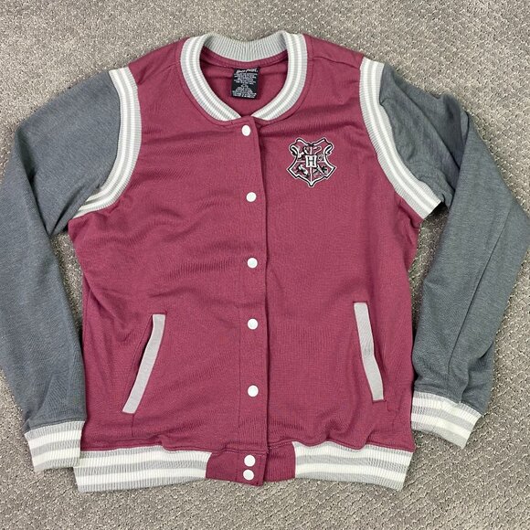 Harry Potter Hogwarts Varsity Jacket Women's XL Cotton Blend Snap Front - Picture 1 of 11